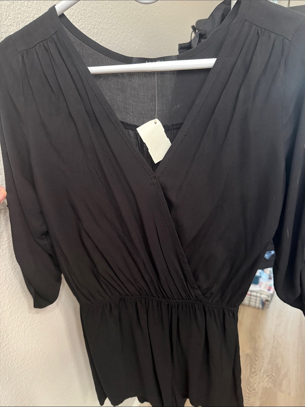 ANGL Black Long-Sleeve Wrap Romper